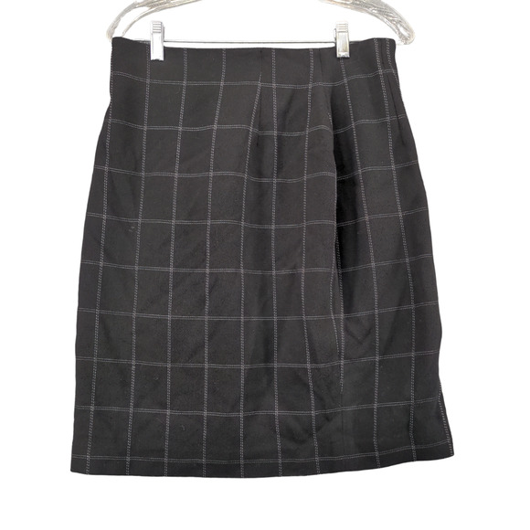 Franco Mirabelli Wool Skirt Womens Size 12 Black Checked Pattern - Picture 1 of 13
